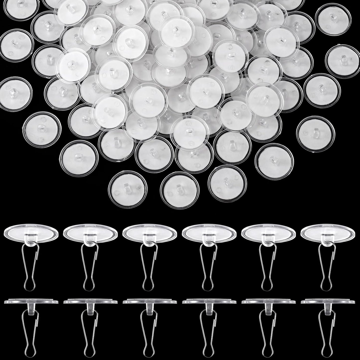 100 Pack Self-Adhesive Ceiling Hooks for Hanging, No-Drill Damage-Free Ceiling Hooks, Small Clear Sticky V1258-DP02-B-2526