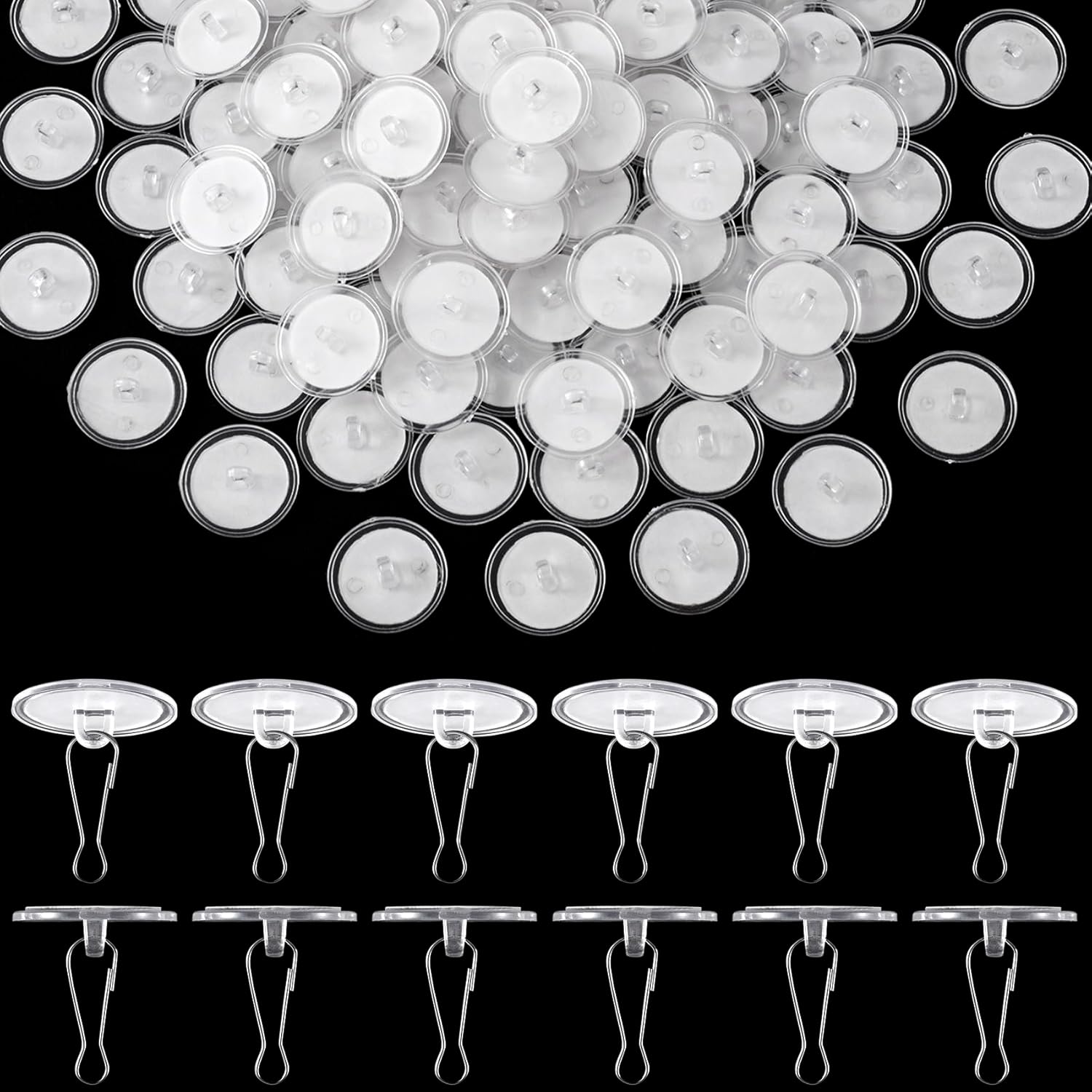 100 Pack Self-Adhesive Ceiling Hooks for Hanging, No-Drill Damage-Free Ceiling Hooks, Small Clear Sticky V1258-DP02-B-2526
