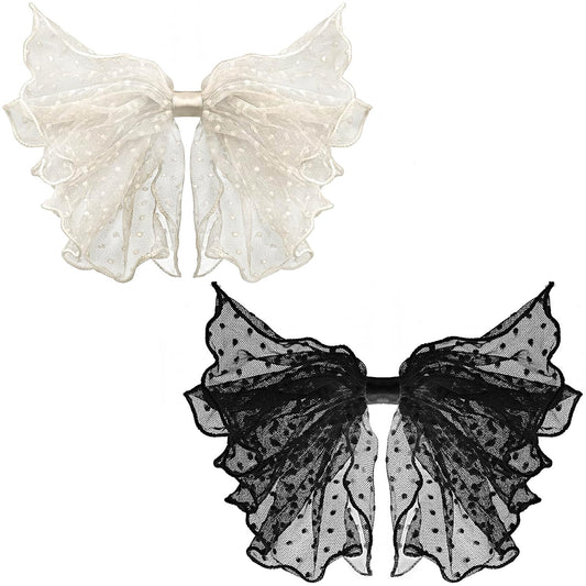 2 Pack Korean-Style Lace Mesh Barrette Hair Clips, Breathable Flower Dot Clips for Wedding, Party, V1258-DP02-B-2533