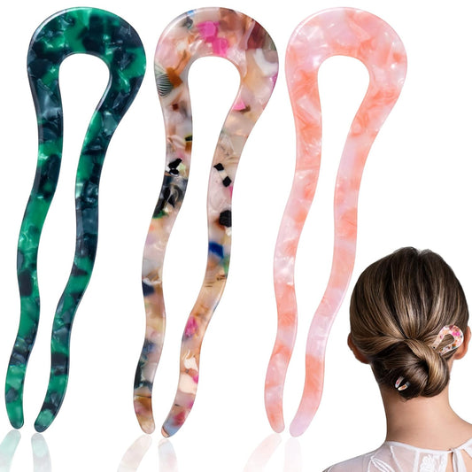 3pcs French U Shaped Hair Forks Pins Sticks for Buns Thick Long Hair, 4.5inch Large Wavy French Hair Pins, V1258-DP02-B-2540