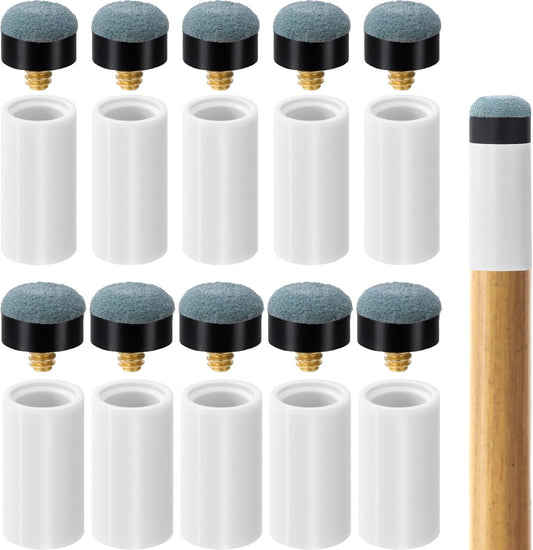 10 Sets Pool Cue Tips with Stick Ferrules, Screw On Billiard Cues Tips Replacement Kit, 12mm & 13mm No Need V1258-DP02-B-2544