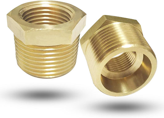 Brass 3/4" NPT Male to 1/2" Female Reducer Bushing, Brass Pipe Hex Bushing NPT Male to Female Pipe Fitting V1258-DP02-B-2556