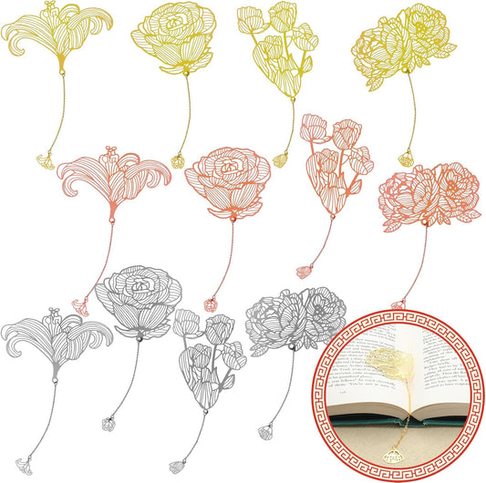 12 Pieces Metal Bookmarks for Women Metal Leaf Bookmark with Chain Christmas Gifts for Book Lovers Writers V1258-DP02-B-256