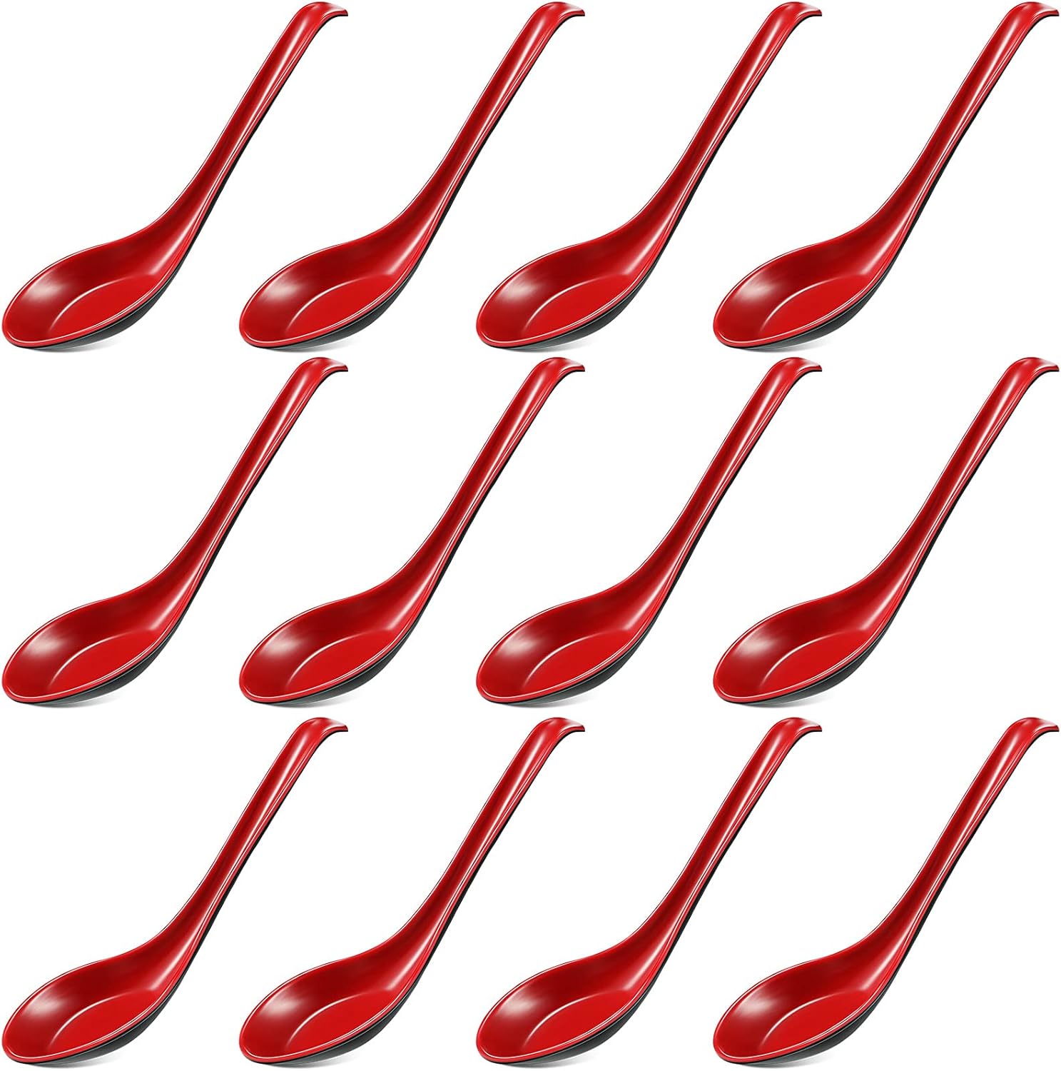 12 Pcs Asian Soup Spoons Hook Soba Noodle Ramen Spoon Chinese Won Ton Soup Asian tableware for Home Kitchen V1258-DP02-B-259