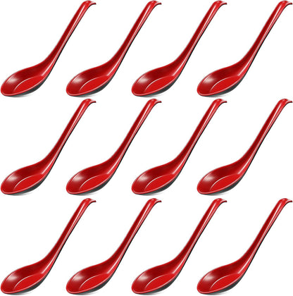 12 Pcs Asian Soup Spoons Hook Soba Noodle Ramen Spoon Chinese Won Ton Soup Asian tableware for Home Kitchen V1258-DP02-B-259