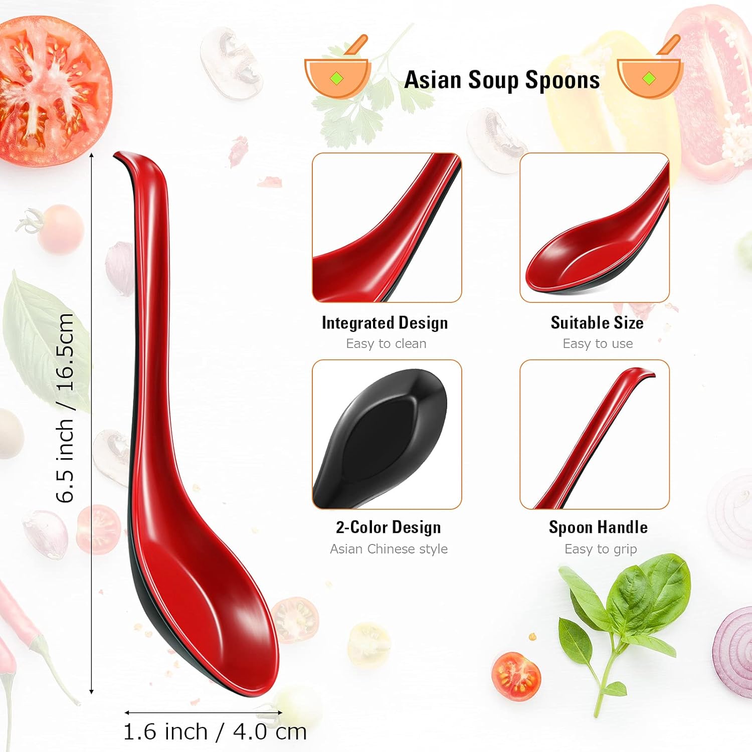 12 Pcs Asian Soup Spoons Hook Soba Noodle Ramen Spoon Chinese Won Ton Soup Asian tableware for Home Kitchen V1258-DP02-B-259
