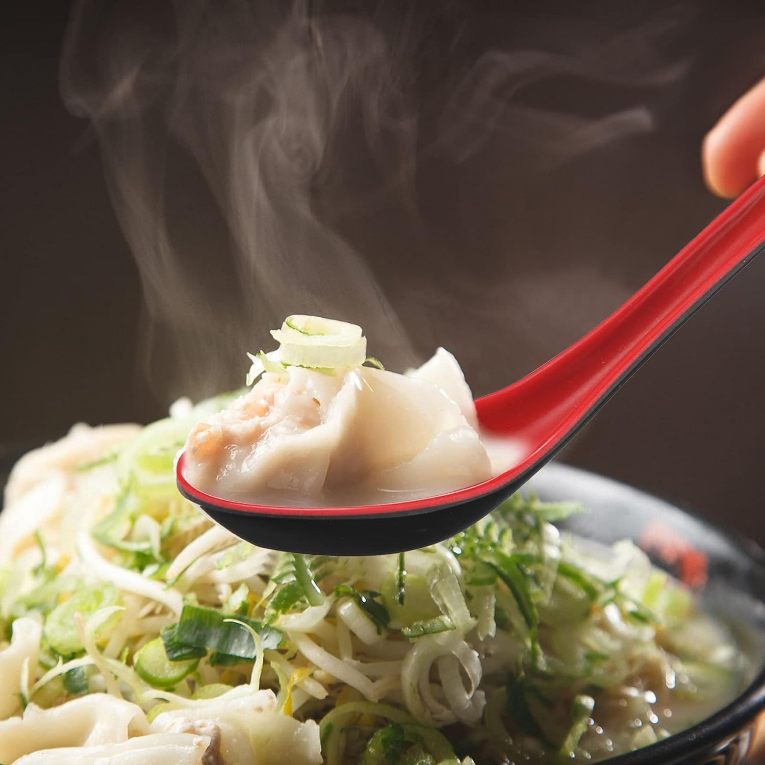 12 Pcs Asian Soup Spoons Hook Soba Noodle Ramen Spoon Chinese Won Ton Soup Asian tableware for Home Kitchen V1258-DP02-B-259