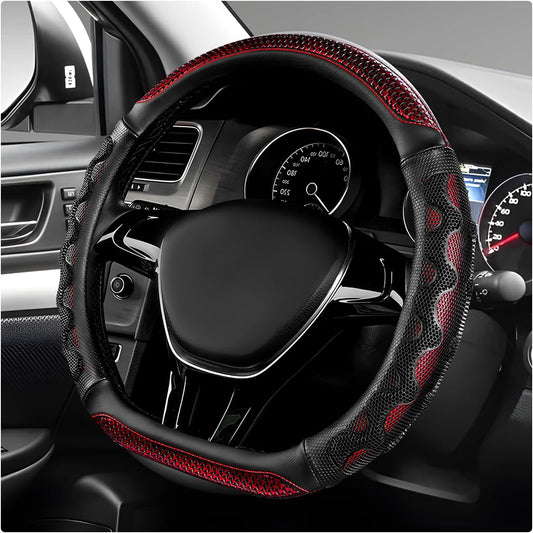 Car Steering Wheel Cover, Breathable 3D Honeycomb Anti-Slip Steering Wheel Protector, D-Shaped Sporty V1258-DP02-B-2607