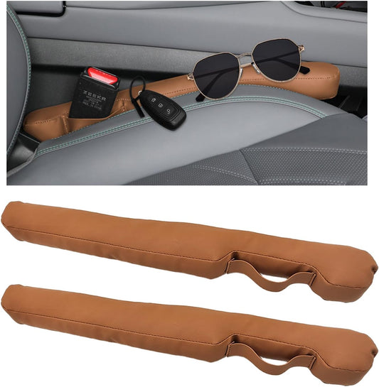 2PCS Leather Car Seat Gap Filler, No-Drop Seat Side Gap Plug Crevice Blocker with Securing Strap, Elastic V1258-DP02-B-2633