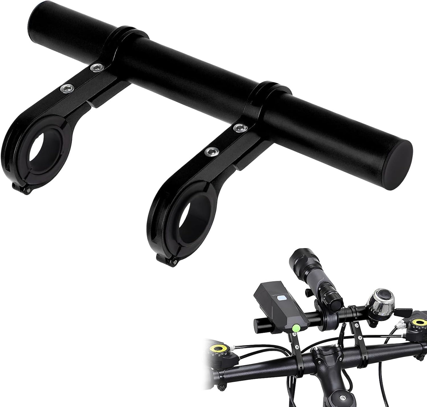 Bike Handlebar Extender, 8" Handlebar Extension with Two Mounting Clamp Brackets, Multifunctional Aluminum V1258-DP02-B-2639