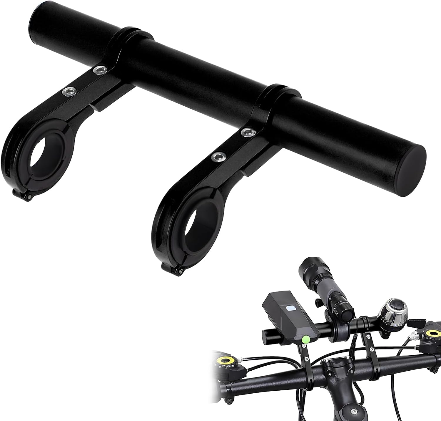 Bike Handlebar Extender, 8" Handlebar Extension with Two Mounting Clamp Brackets, Multifunctional Aluminum V1258-DP02-B-2639