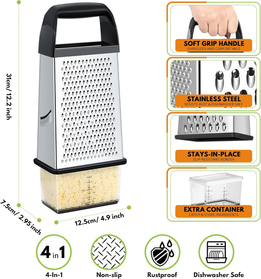 Cheese Grater With Container Box Grater Stainless Steel Graters for Kitchen Cheese Shredder Parmesan Shredder V1258-DP02-B-265