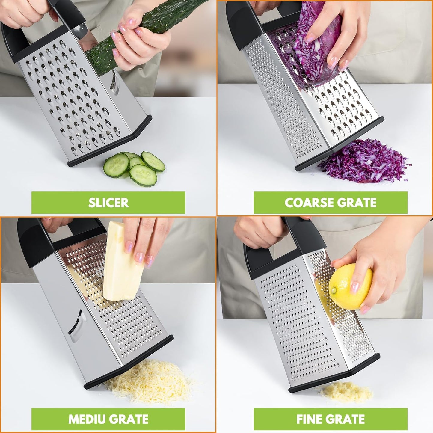 Cheese Grater With Container Box Grater Stainless Steel Graters for Kitchen Cheese Shredder Parmesan Shredder V1258-DP02-B-265