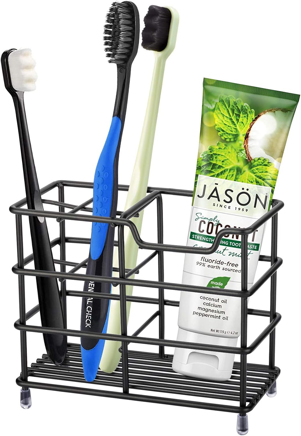 304 Stainless Steel Bathroom Toothbrush Holder Toothpaste Holder Stand Bathroom Accessories Organizer (Black, V1258-DP02-B-266