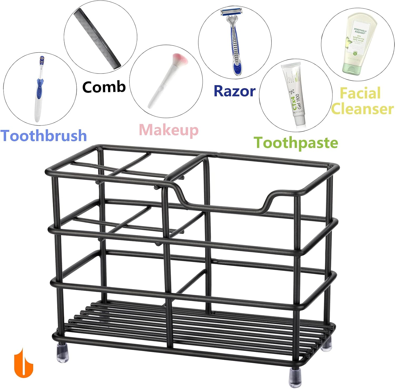 304 Stainless Steel Bathroom Toothbrush Holder Toothpaste Holder Stand Bathroom Accessories Organizer (Black, V1258-DP02-B-266
