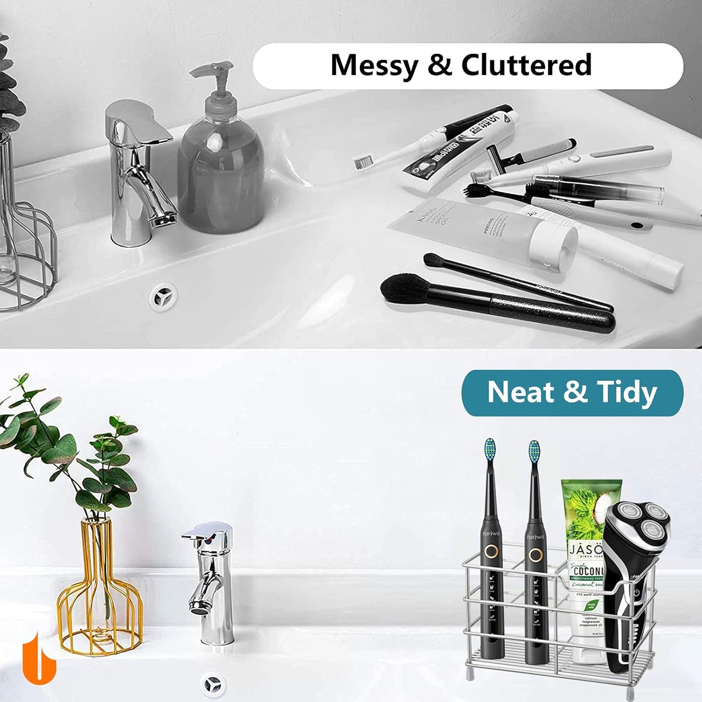 304 Stainless Steel Bathroom Toothbrush Holder Toothpaste Holder Stand Bathroom Accessories Organizer (Black, V1258-DP02-B-266