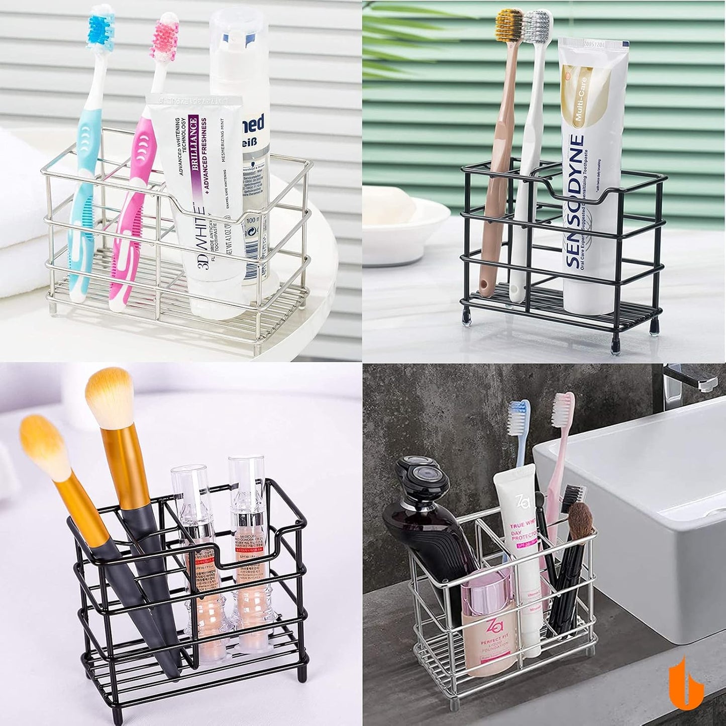 304 Stainless Steel Bathroom Toothbrush Holder Toothpaste Holder Stand Bathroom Accessories Organizer (Black, V1258-DP02-B-266