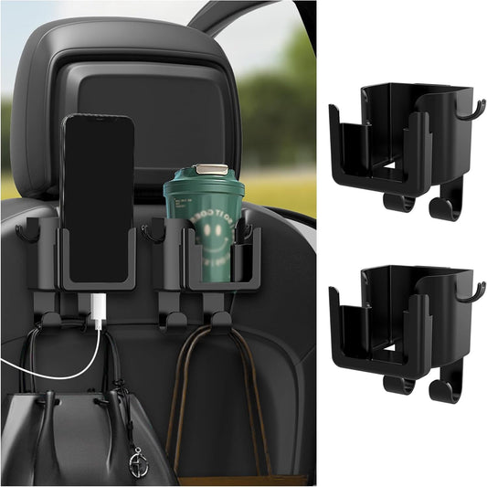 2PCS Multifunctional Car Cup Holder + Car Phone Holder + Car Purse Hook,Hanging Back Seat Car Organizer with V1258-DP02-B-2676