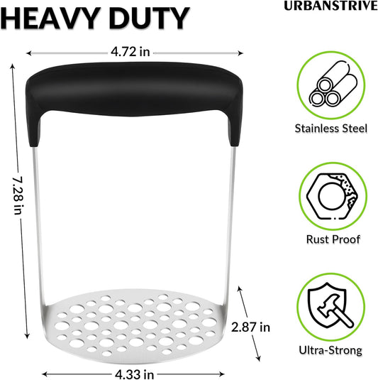 Upgraded Potato Masher, Durable Non-break Handle, Rust-proof, Dishwasher safe, Heavy duty 304 Stainless V1258-DP02-B-269