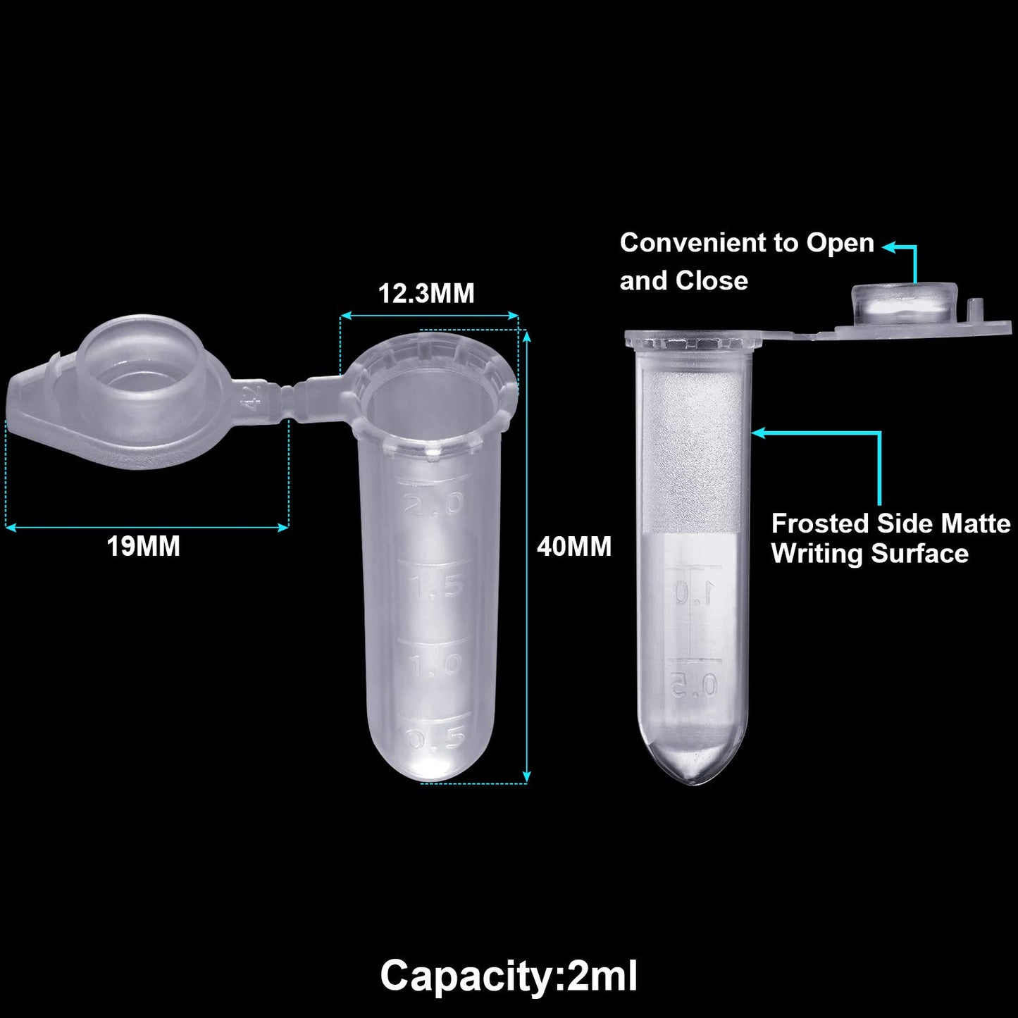 Ackers Science 250Pcs 2.0ml Polypropylene Graduated Microcentrifuge Tubes with Snap Cap,Natural V1258-DP02-B-27