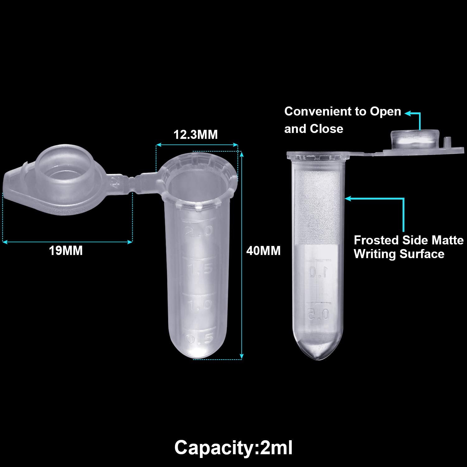 Ackers Science 250Pcs 2.0ml Polypropylene Graduated Microcentrifuge Tubes with Snap Cap,Natural V1258-DP02-B-27
