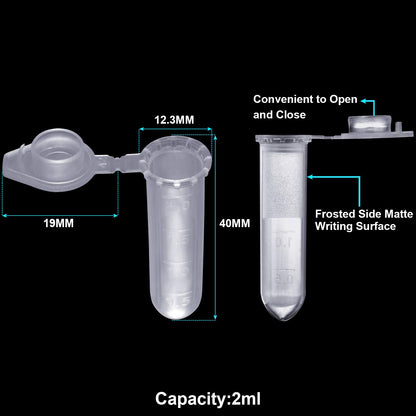 Ackers Science 250Pcs 2.0ml Polypropylene Graduated Microcentrifuge Tubes with Snap Cap,Natural V1258-DP02-B-27