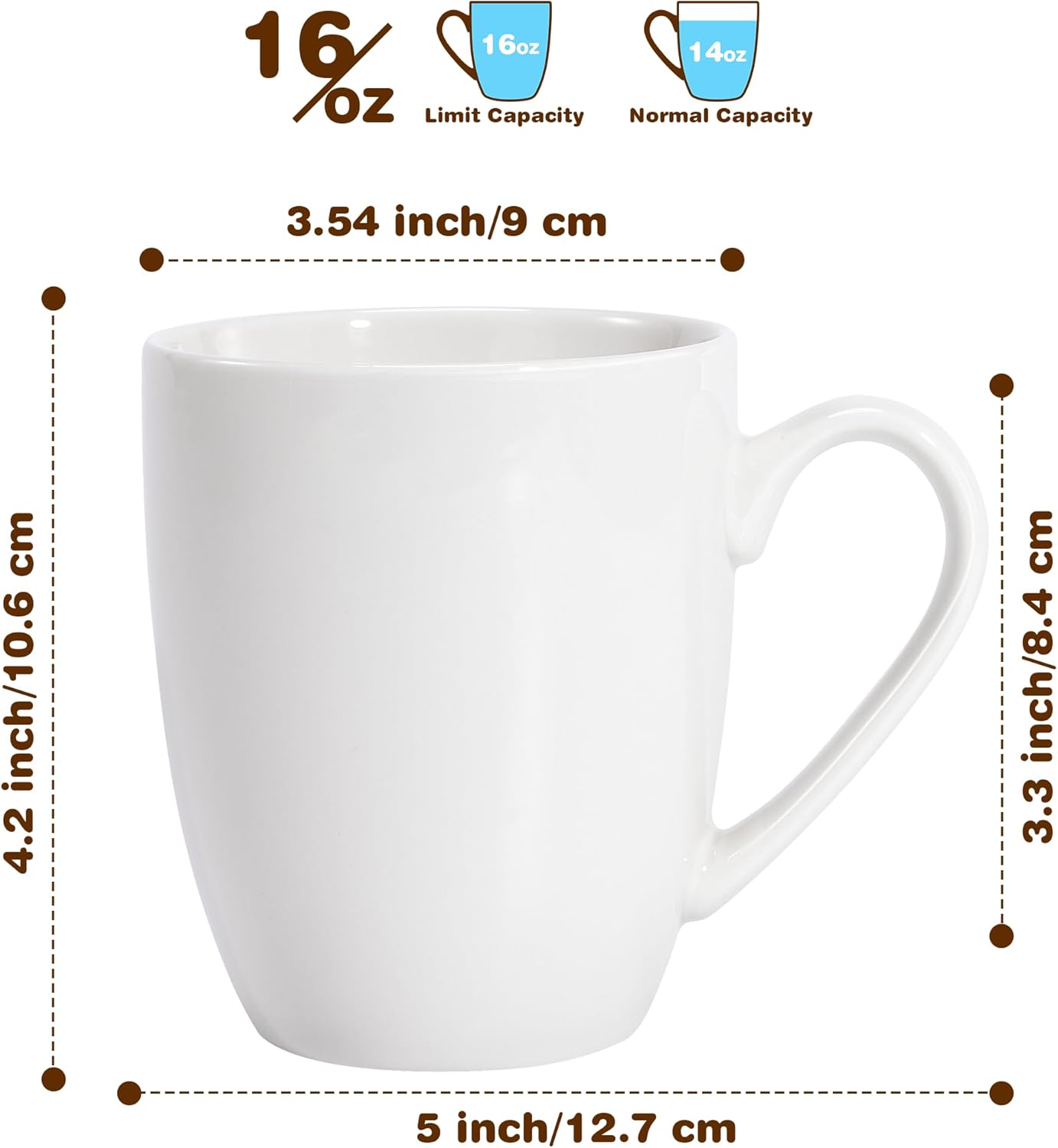 16 oz Large Coffee Mug with Handle Tea Cup Novelty Coffee Cup Idea Gift for Men Women Office Work, White V1258-DP02-B-270