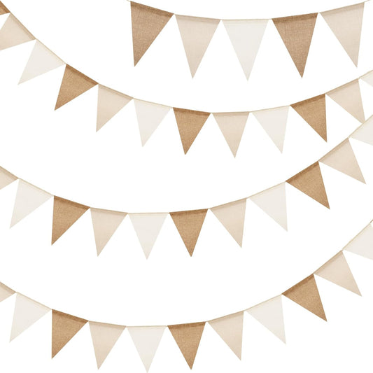 Pre-Strung Burlap Pennant Banner, 39Ft Linen Triangle Flag Bunting, 36pcs Pennant Banner Bunting Garland for V1258-DP02-B-2701