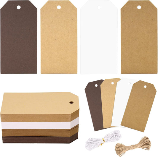 Gift Tags with String, 4 Colors Kraft Paper Gift Tags, 120PCS Blank Hanging Labels for Holiday Present V1258-DP02-B-2709