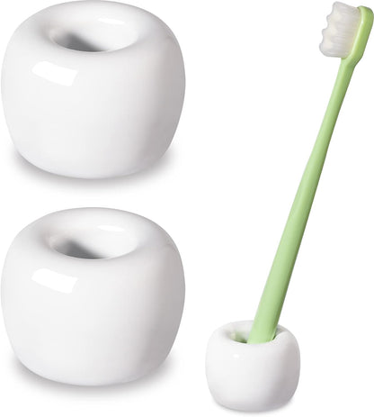Travel-Friendly Mini Ceramics Toothbrush Holders for Bathroom Decor Vanity Countertops, Space Saver, White, 2 V1258-DP02-B-271