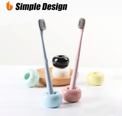 Travel-Friendly Mini Ceramics Toothbrush Holders for Bathroom Decor Vanity Countertops, Space Saver, White, 2 V1258-DP02-B-271