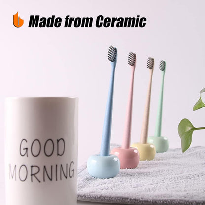 Travel-Friendly Mini Ceramics Toothbrush Holders for Bathroom Decor Vanity Countertops, Space Saver, White, 2 V1258-DP02-B-271