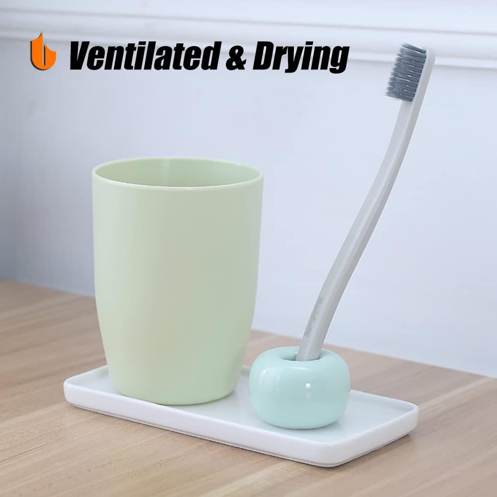 Travel-Friendly Mini Ceramics Toothbrush Holders for Bathroom Decor Vanity Countertops, Space Saver, White, 2 V1258-DP02-B-271