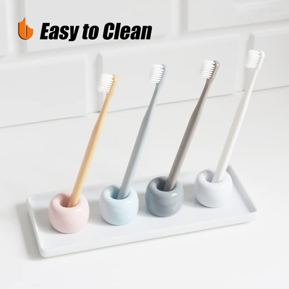 Travel-Friendly Mini Ceramics Toothbrush Holders for Bathroom Decor Vanity Countertops, Space Saver, White, 2 V1258-DP02-B-271
