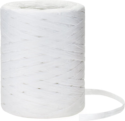 218 Yards Raffia Paper Craft Ribbon, 1/4 Inch Wide Raffia Ribbon, White Packing Paper String for Gift V1258-DP02-B-2718