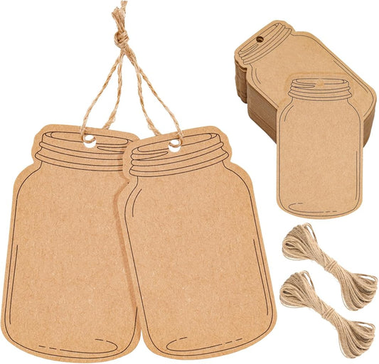 Kraft Paper Gift Tags, Blank Bottle Tag, 100PCS Vintage Mason Jar Tags Canning Labels, Brown Hangtags with V1258-DP02-B-2721