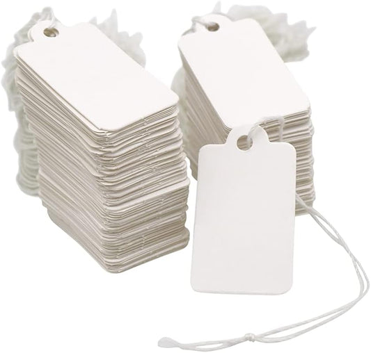 500PCS Small Price Tags with String Attached, 1.8 X 1 in Clothing Size Label Coupon Tag, White Blank Marking V1258-DP02-B-2722