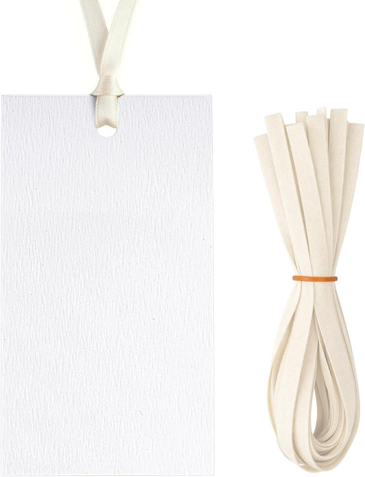 50Pcs Name Place Cards - Wedding Place Cards with Ivory White Ribbon, Blank Paper Gift Tags 3.5x2 Inches for V1258-DP02-B-2724