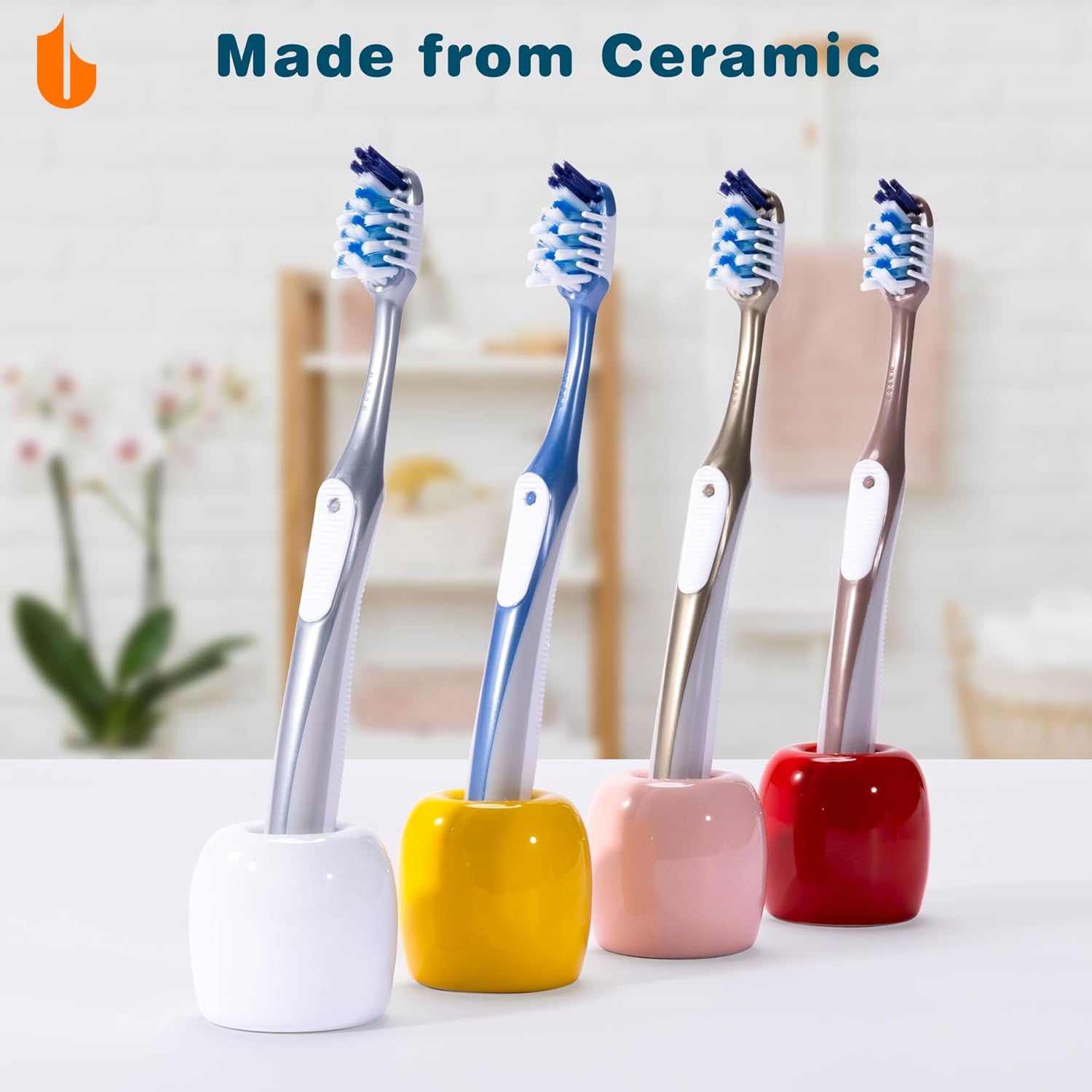 Ceramic Toothbrush Holders for Bathrooms, Sleek Tooth Brush Holder Toothbrush Stand Tooth Brushing Holder, V1258-DP02-B-273