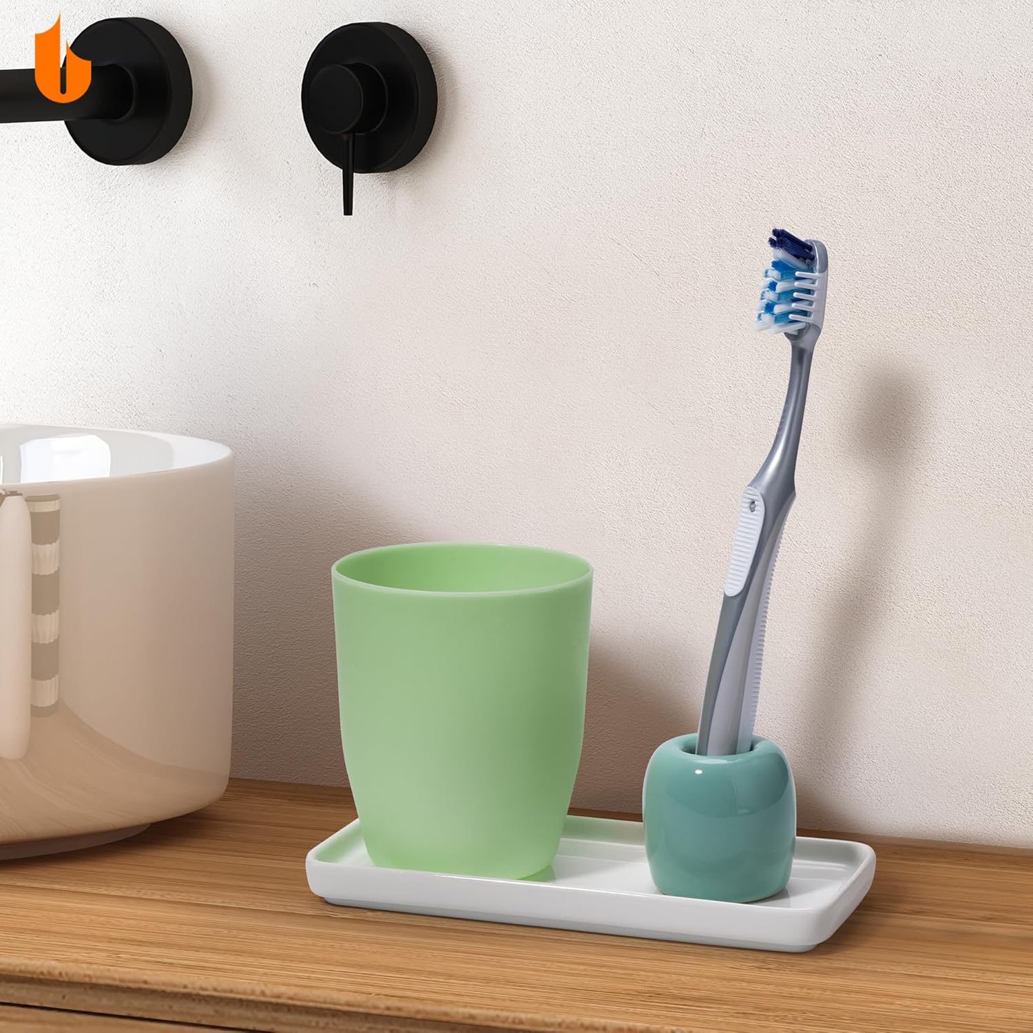 Ceramic Toothbrush Holders for Bathrooms, Sleek Tooth Brush Holder Toothbrush Stand Tooth Brushing Holder, V1258-DP02-B-273