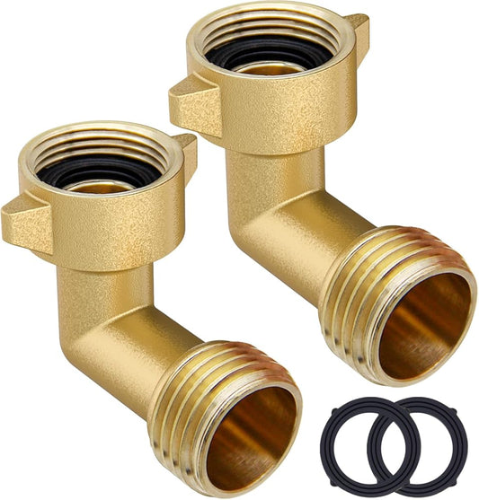 Garden Hose Elbow Connector 90 Degree Brass Hose Elbow(2pcs) 3/4" Heavy Duty Hose Adapter with 2 O-rings V1258-DP02-B-2731