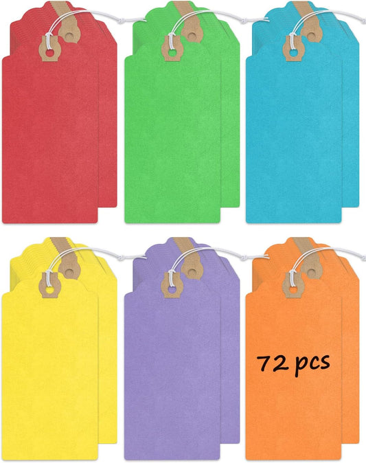 72 Pcs Blank Shipping Tags with Elastic String Attached Cardstock Paper Hang Tags with Reinforced Eyelet V1258-DP02-B-2755