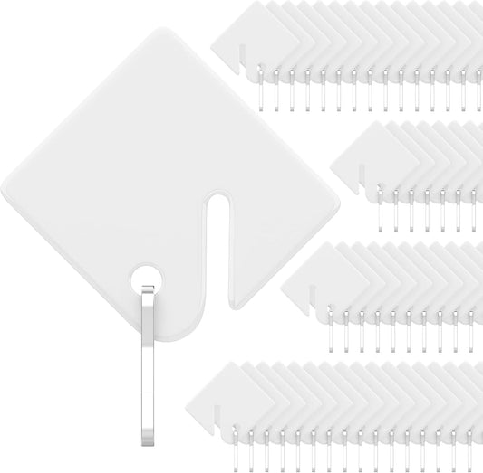 50 Pcs Rack Key Tags 1.5 Inch Slotted Plastic Tags with Metal Snap Hooks White Square Hanging Tags for Key V1258-DP02-B-2756