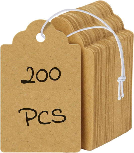 200 Pcs Kraft Price Tags with Elastic String Attached Writable Brown Kraft Paper Tag Hang Tags for Pricing V1258-DP02-B-2758