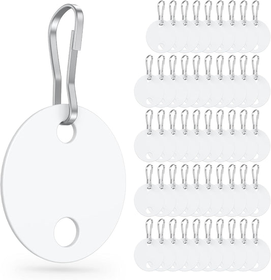 50 Pcs Key Tags 1 Inch Plastic Key Chain Tags with Metal Snap Hooks Double-Sided Writable White Tags Sturdy V1258-DP02-B-2760