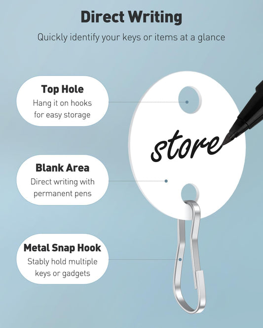 50 Pcs Key Tags 1 Inch Plastic Key Chain Tags with Metal Snap Hooks Double-Sided Writable White Tags Sturdy V1258-DP02-B-2760