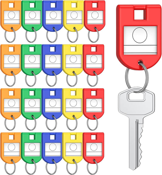 20 Pcs Key Tags, 5 Color Key Tags with Labels, 1.1" x 1.6" Key Labels for Keychain, Plastic Key Identifiers V1258-DP02-B-2764