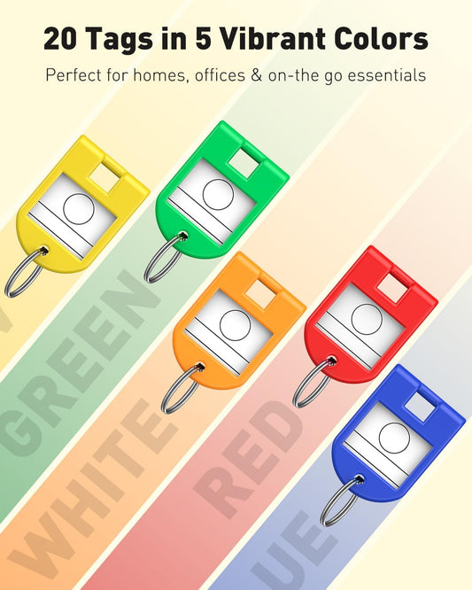 20 Pcs Key Tags, 5 Color Key Tags with Labels, 1.1" x 1.6" Key Labels for Keychain, Plastic Key Identifiers V1258-DP02-B-2764