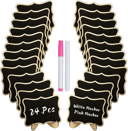 24 Pack Mini Chalkboard Signs for Food, Small Chalkboard Signs with Stands Chalk Markers & Replacement V1258-DP02-B-2767