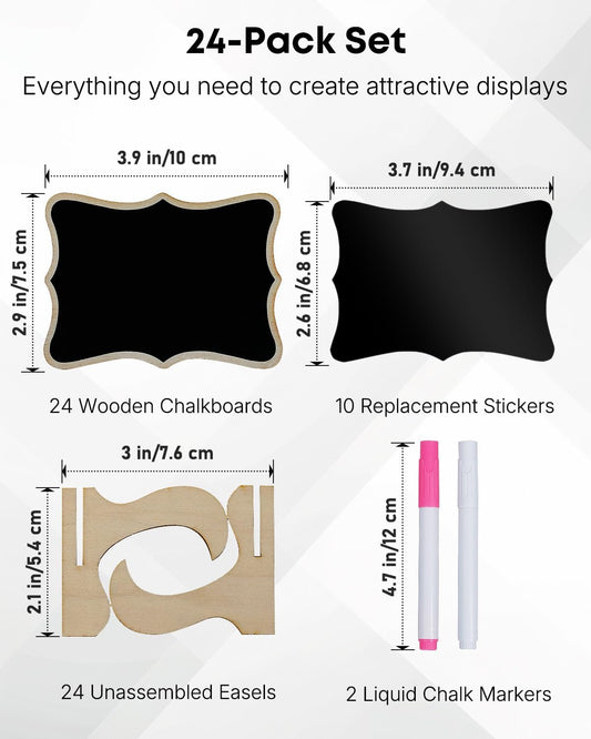 24 Pack Mini Chalkboard Signs for Food, Small Chalkboard Signs with Stands Chalk Markers & Replacement V1258-DP02-B-2767
